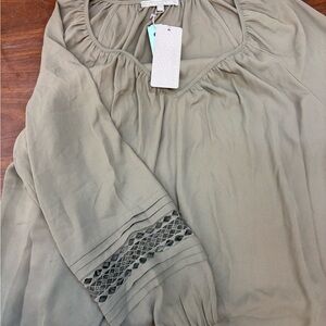 Earthbound Olive Women's Blouse with Sleeve Detail